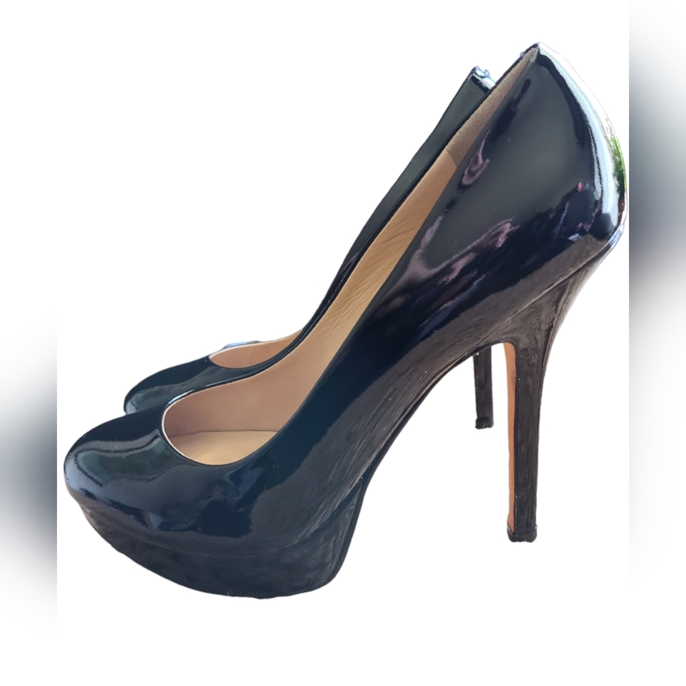 JOAN & DAVID | BLACK PATENT LEATHER STILETTO PLATFORN PUMPS | SIZE 7 - Picture 4 of 12